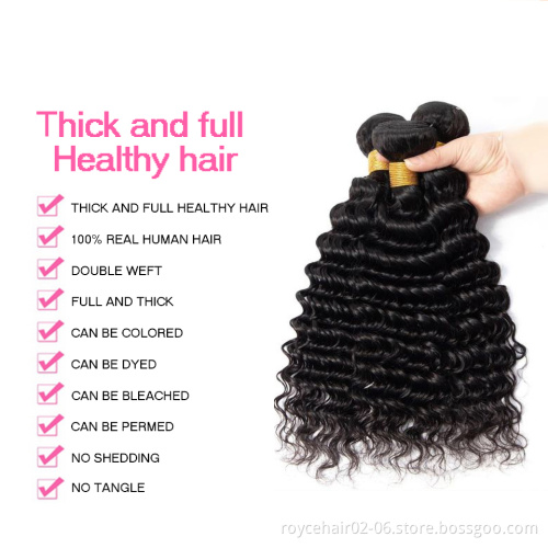 Unprocessed Mink Human Hair Bundles Vendor Brazilian Raw Human Hair Deep Wave Bundles With Closure And Frontal